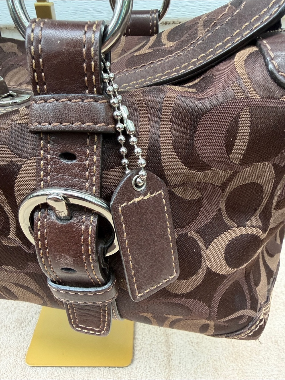 Coach Brown Chelsea Optic Turn Lock satchel with Braided Handles 10995 - Picture 3 of 10